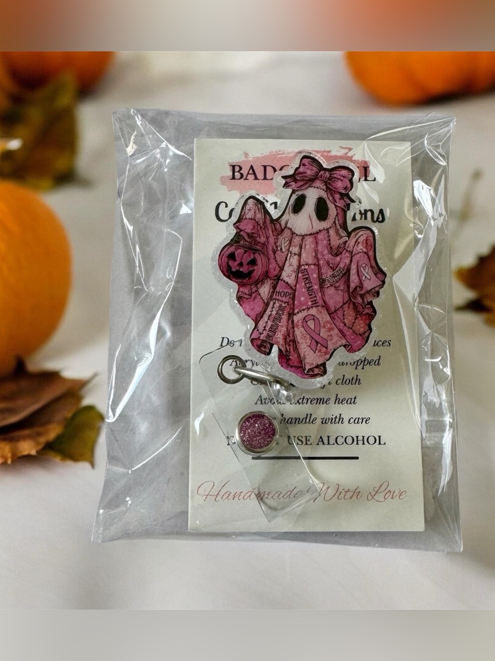 Badge reel- Pink Ghost